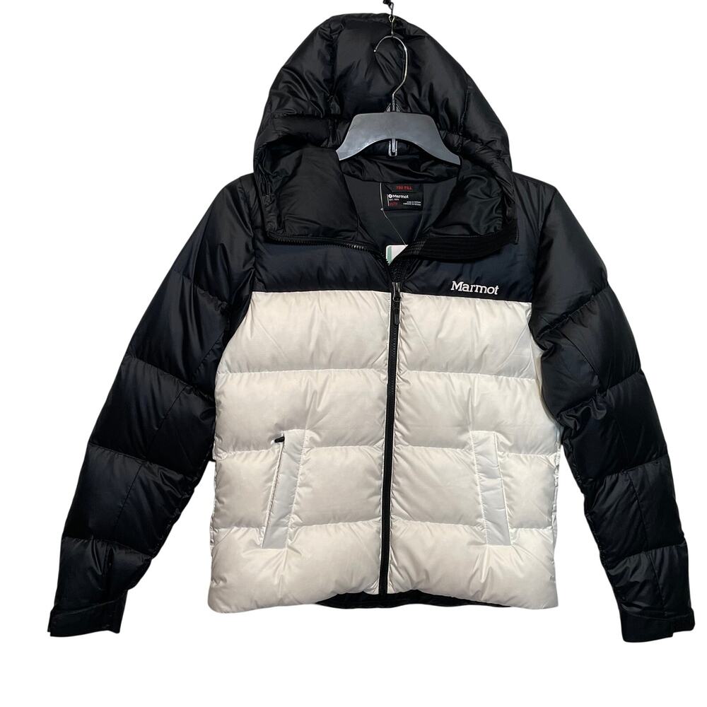 Marmot women’s guides down hoodie XS  black/ white $250